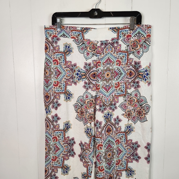 Rachel Zoe Mandala Wide Leg High Rise Pants Linen Womens Size Large Boho Beach - Picture 3 of 12